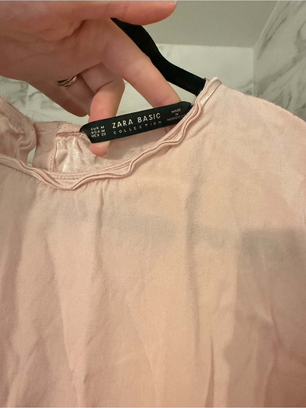 Zara Basic Collection Pale Pink Ruffle-Hem Crop Top - Picture 2 of 3